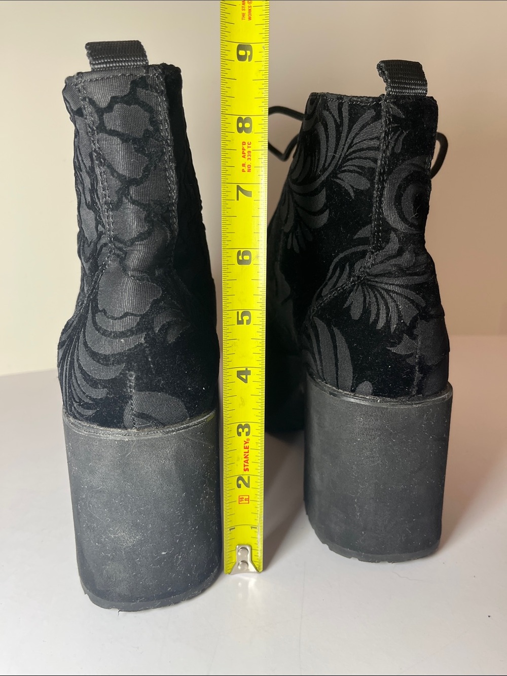 T.U.K. Velvet Burnout Nosebleeds Ankle Boots, size 9, black platforms - Picture 6 of 10
